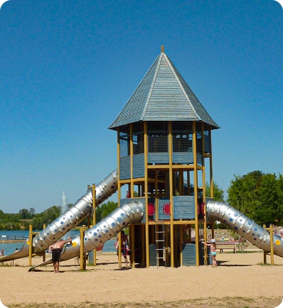The play area at Lake Cormoranche leisure centre