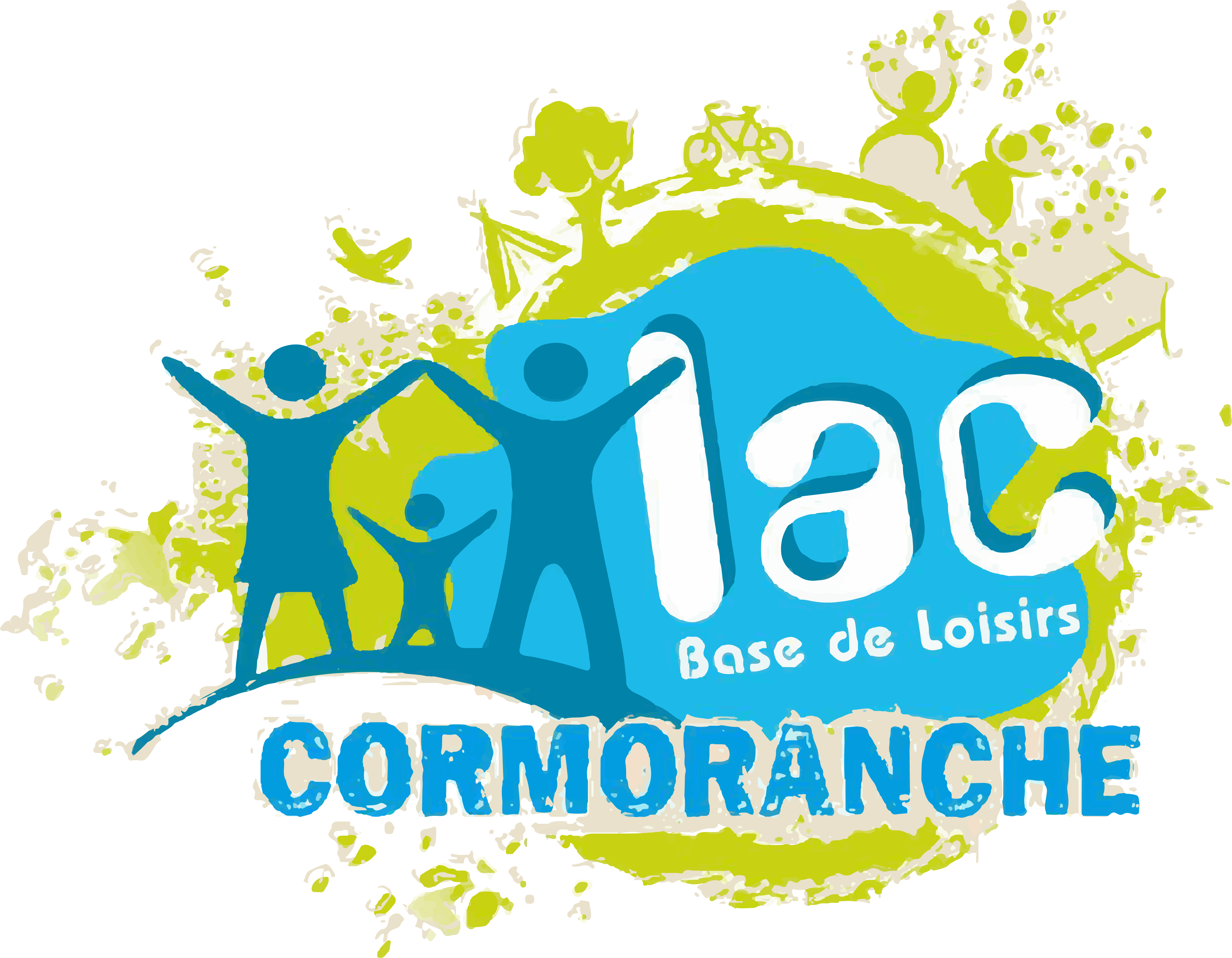 Logo Lac de Cormoranche en het recreatiecentrum in het departement Ain